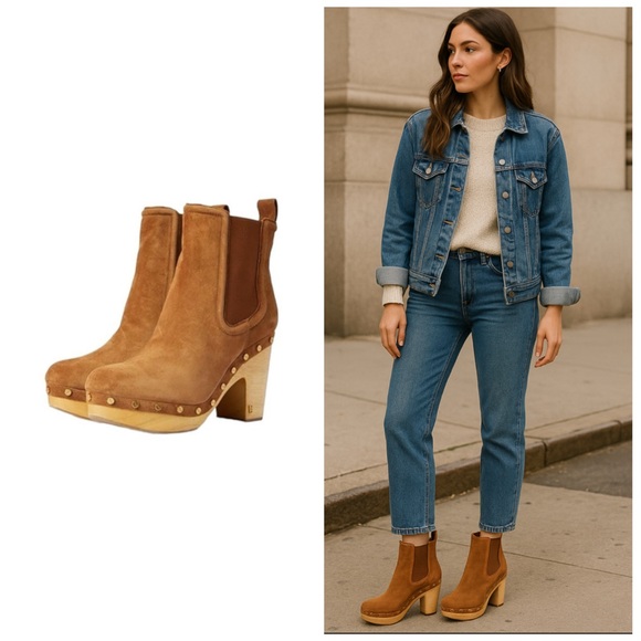 Veronica Beard Decker Tan Suede Wooden Clog Ankle Boots Size 11 NWT - Picture 1 of 10